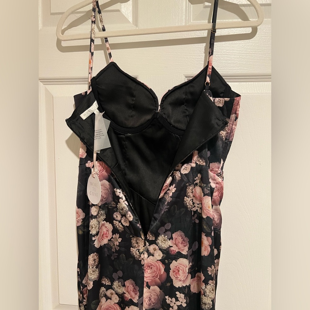 REVOLVE More to Come Solare Corset Black Floral Satin High-Low Slip Dress - Picture 6 of 9